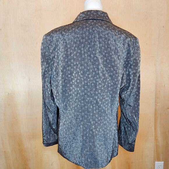 Gray/Black Metallic Floral Le Suit Four Button Jacket Size 10 - Picture 2 of 5